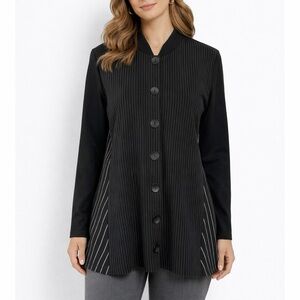 Alembika Mixed Stripe Ponte Knit Button Up Jacket Black Size Medium
